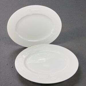 Gustavsberg Classic Flair White Porcelain Oval Dishes Plates Embossed Set 2